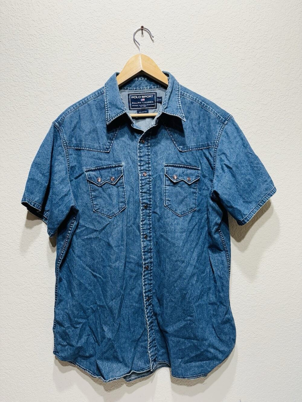 Ralph Lauren Polo Sport Denim Sawtooth Short Sleeve Shirt Blue XL